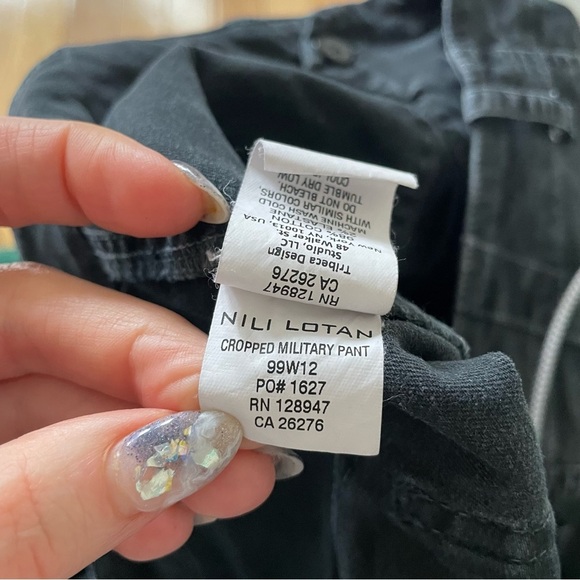 NILI LOTAN Carbon Black Cropped French Military Cotton Twill Zipper Ankle Pant 8 - Picture 7 of 8